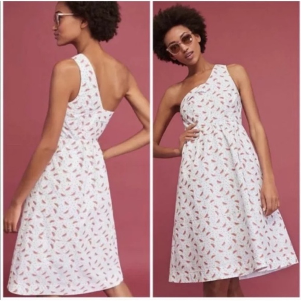 Anthropologie HD Paris watermelon one shoulder dress S